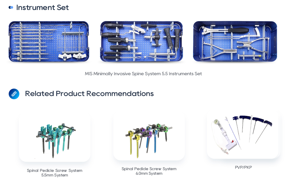 Минимально инвазивная система позвоночника MIS 5.5. Набор хирургических инструментов в стерилизационных лотках. 